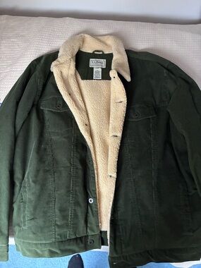 L.L. Bean Olive Green Corduroy Sherpa-Lined Field Jacket